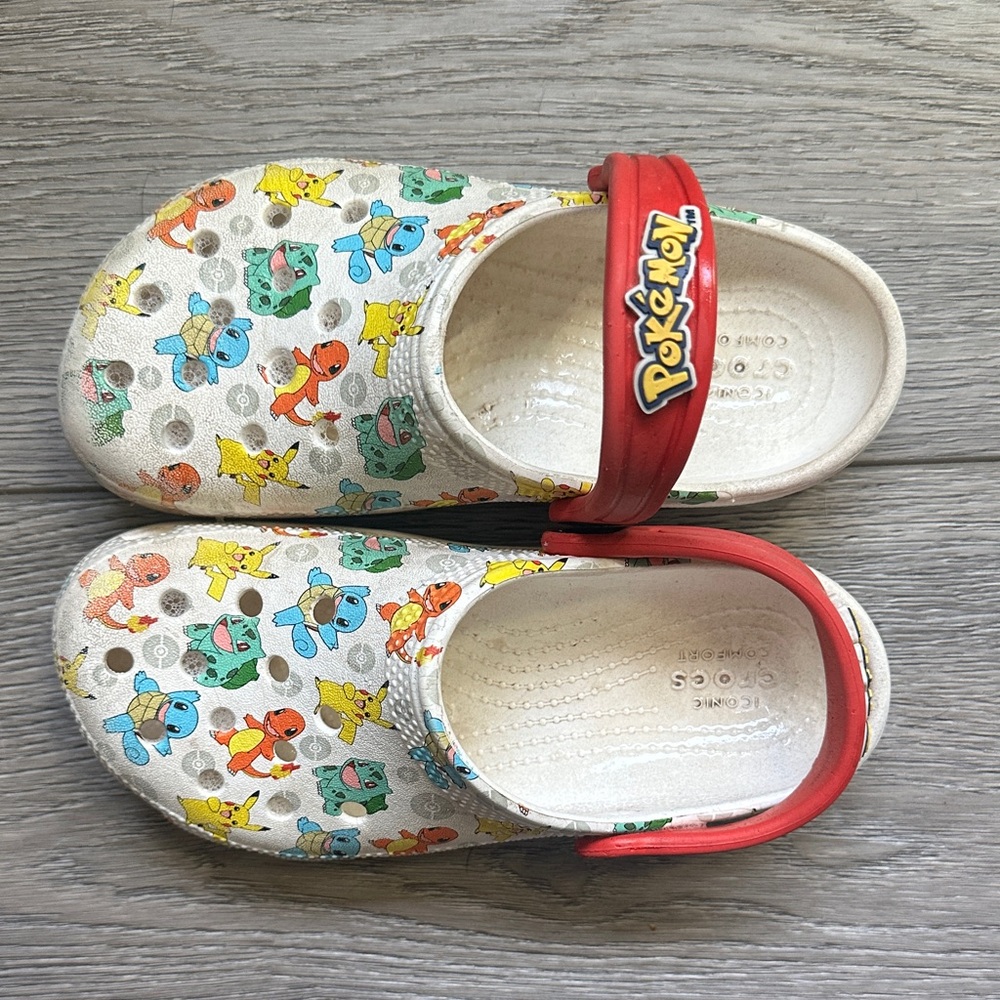 CROCS Pokémon Kids Size 13 - Red Strap with Colorful Characters, good life left
